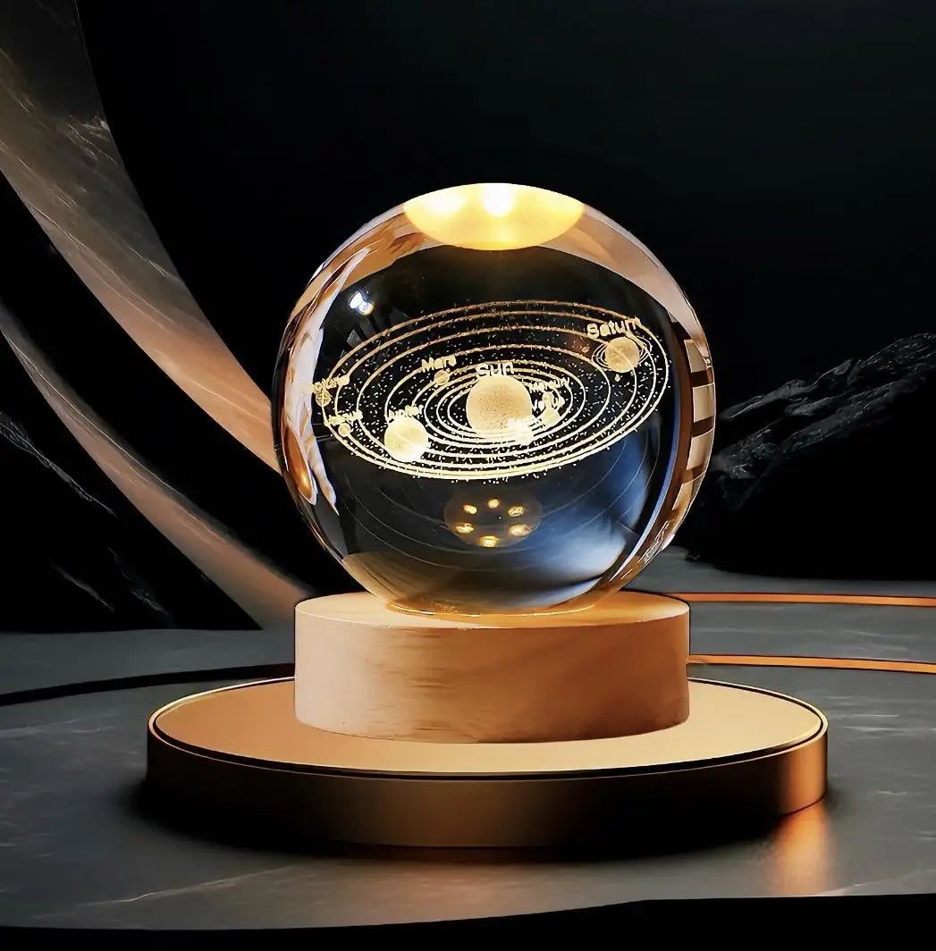 5cm Unique 3D Crystal Ball Night Light – LED Galaxy Lamp Saturn & Moon for Kids Birthday Gift