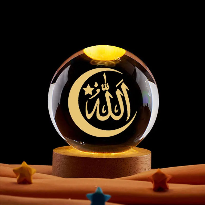 Ramadan Glowing Mosque 3D Crystal Ball Ornament – Rotating Islamic Home & Party Decor