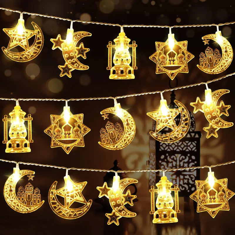 1.5/3M Eid Mubarak LED String Lights – Moon, Star & Castle Ramadan Decorations for Home & Party 2026