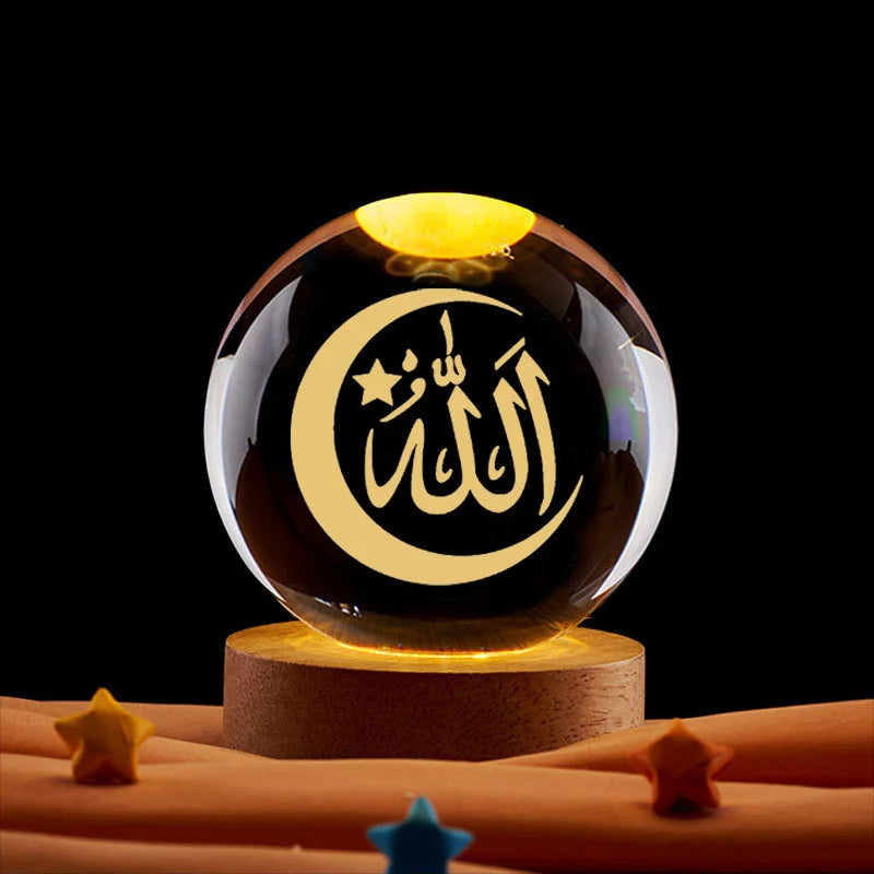 Ramadan 3D Crystal Ball Night Light – Mosque, Castle & Moon Islamic Decoration Ramadan Kareem Gift