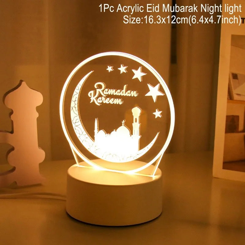 Eid Mubarak 3D LED Lamp – Moon & Star Ramadan Night Light 2026 Home Decoration