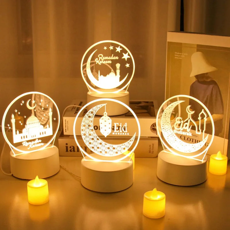 Eid Mubarak 3D LED Lamp – Moon & Star Ramadan Night Light 2026 Home Decoration