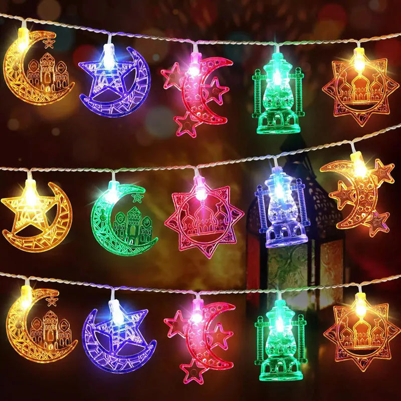 1.5/3M Eid Mubarak LED String Lights – Moon, Star & Castle Ramadan Decorations for Home & Party 2026