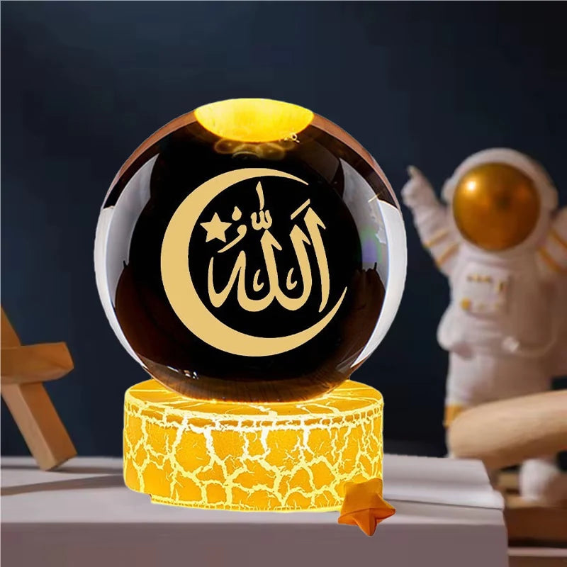 Ramadan Glowing Mosque 3D Crystal Ball Ornament – Rotating Islamic Home & Party Decor