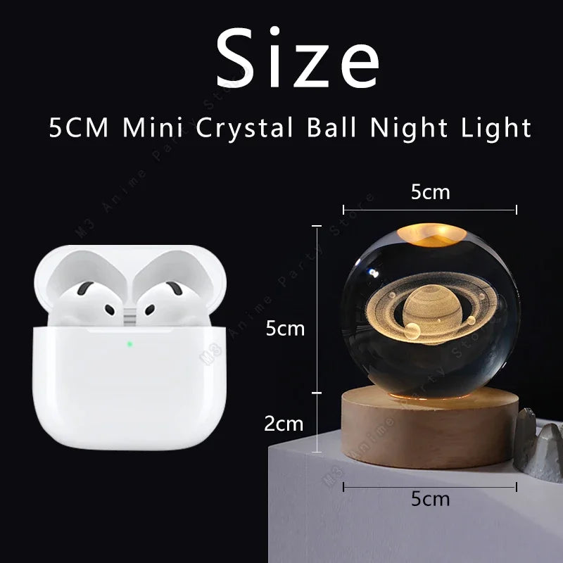 5cm Unique 3D Crystal Ball Night Light – LED Galaxy Lamp Saturn & Moon for Kids Birthday Gift