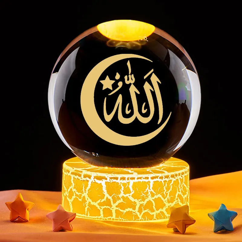 Ramadan Glowing Mosque 3D Crystal Ball Ornament – Rotating Islamic Home & Party Decor