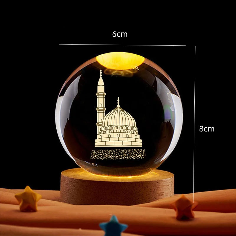 3D Crystal Ball Night Light – Mosque, Castle & Moon Ramadan Decoration Islamic Gift