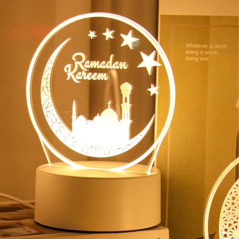 Eid Mubarak 3D LED Lamp – Moon & Star Ramadan Night Light 2026 Home Decoration