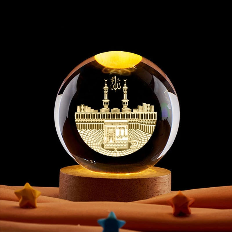 Ramadan 3D Crystal Ball Night Light – Mosque, Castle & Moon Islamic Decoration Ramadan Kareem Gift