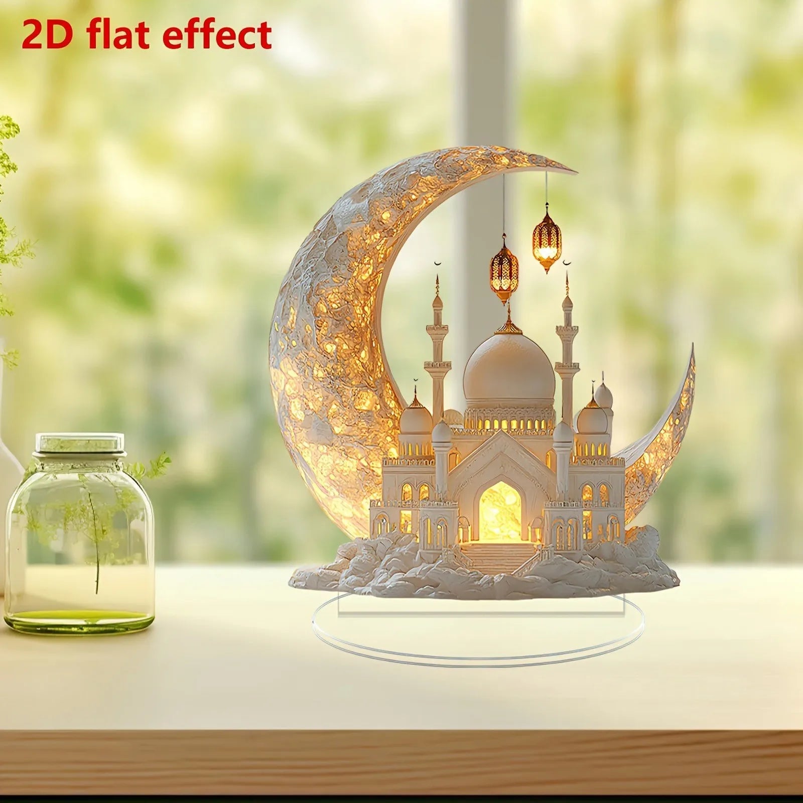 2D Acrylic Crescent Castle Ornament – Ramadan Eid Al-Fitr Mubarak Islamic Table Decoration