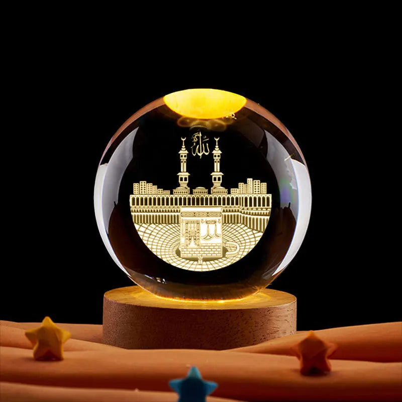 3D Crystal Ball Night Light – Mosque, Castle & Moon Ramadan Decoration Islamic Gift