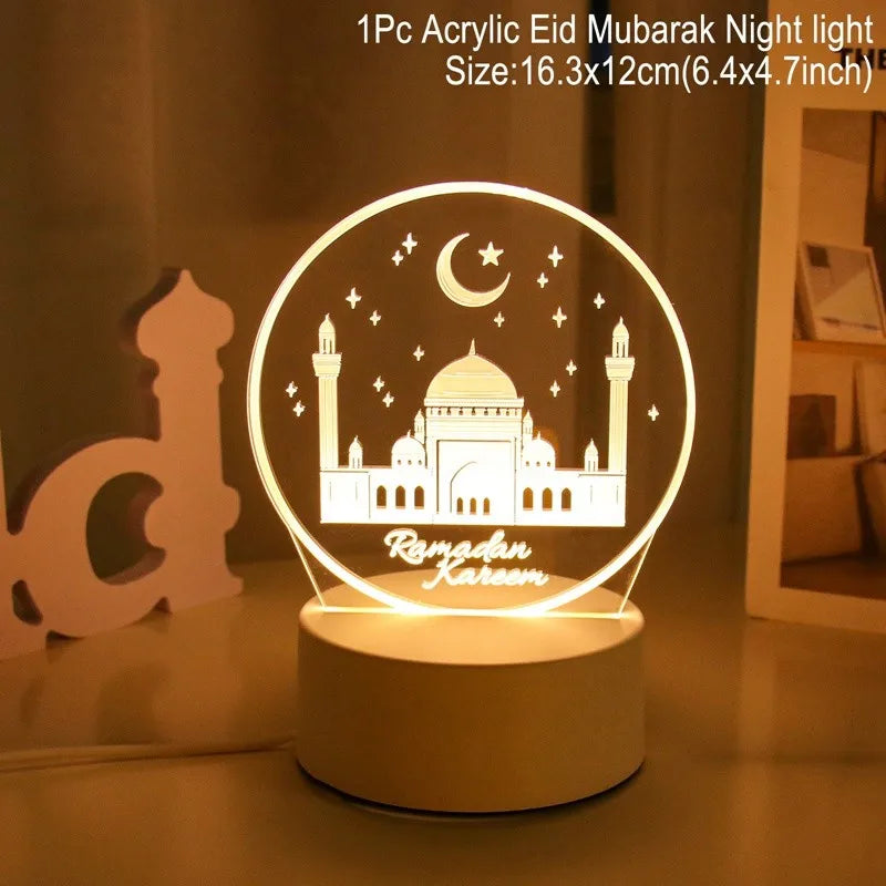 Eid Mubarak 3D LED Lamp – Moon & Star Ramadan Night Light 2026 Home Decoration