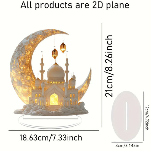 2D Acrylic Crescent Castle Ornament – Ramadan Eid Al-Fitr Mubarak Islamic Table Decoration