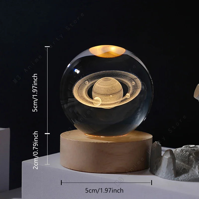 5cm Unique 3D Crystal Ball Night Light – LED Galaxy Lamp Saturn & Moon for Kids Birthday Gift